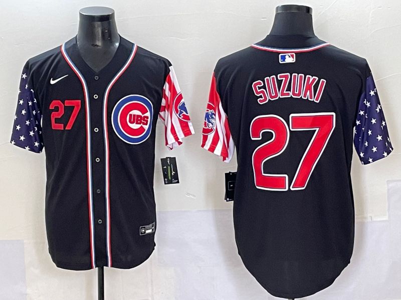 Men 2025 Chicago Cubs #27 Suzuki Black National Flags Nike MLB Jersey style 3